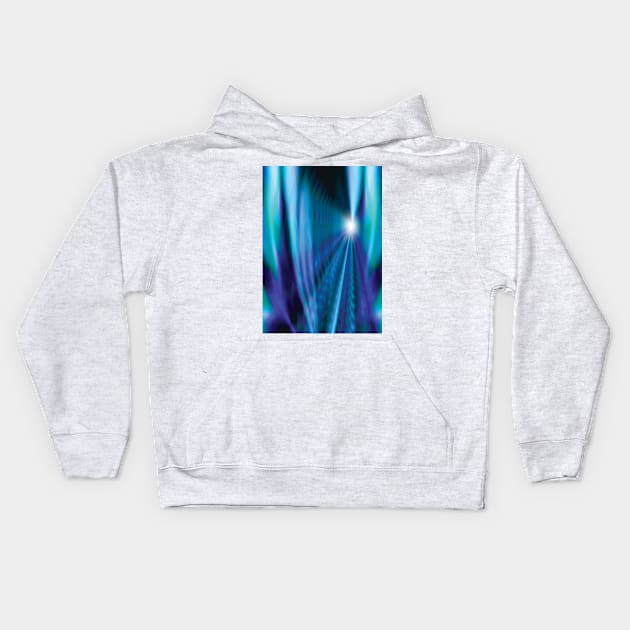 blue turquoise tunnel of rails and light rays merging Kids Hoodie by JosephMillerOne